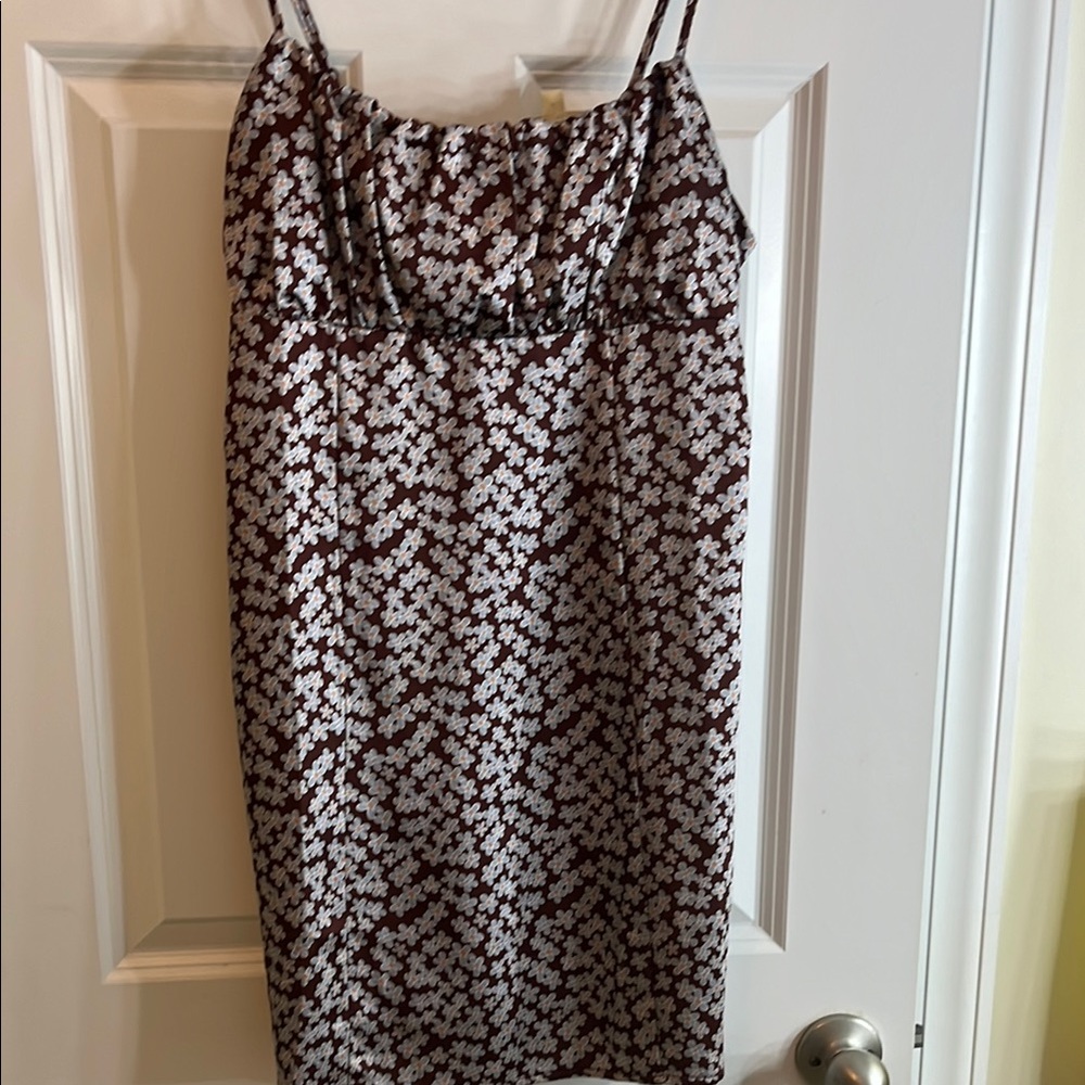 La Hearts Brown and White Ruched Mini Slip Dress